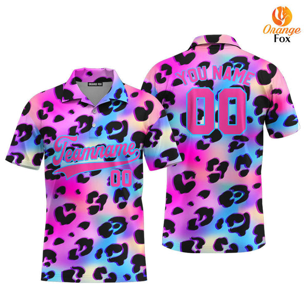 Custom Galaxy Leopard Pattern Pink Light Blue Custom Polo Shirt For Men