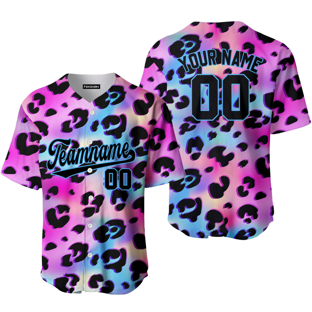 Custom Galaxy Leopard Pattern black Light Blue Custom Baseball Jerseys For Men & Women