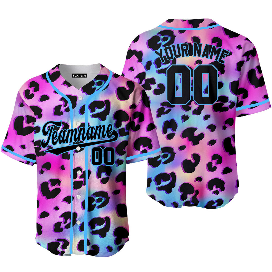 Custom Galaxy Leopard Pattern black Light Blue Custom Baseball Jerseys For Men & Women