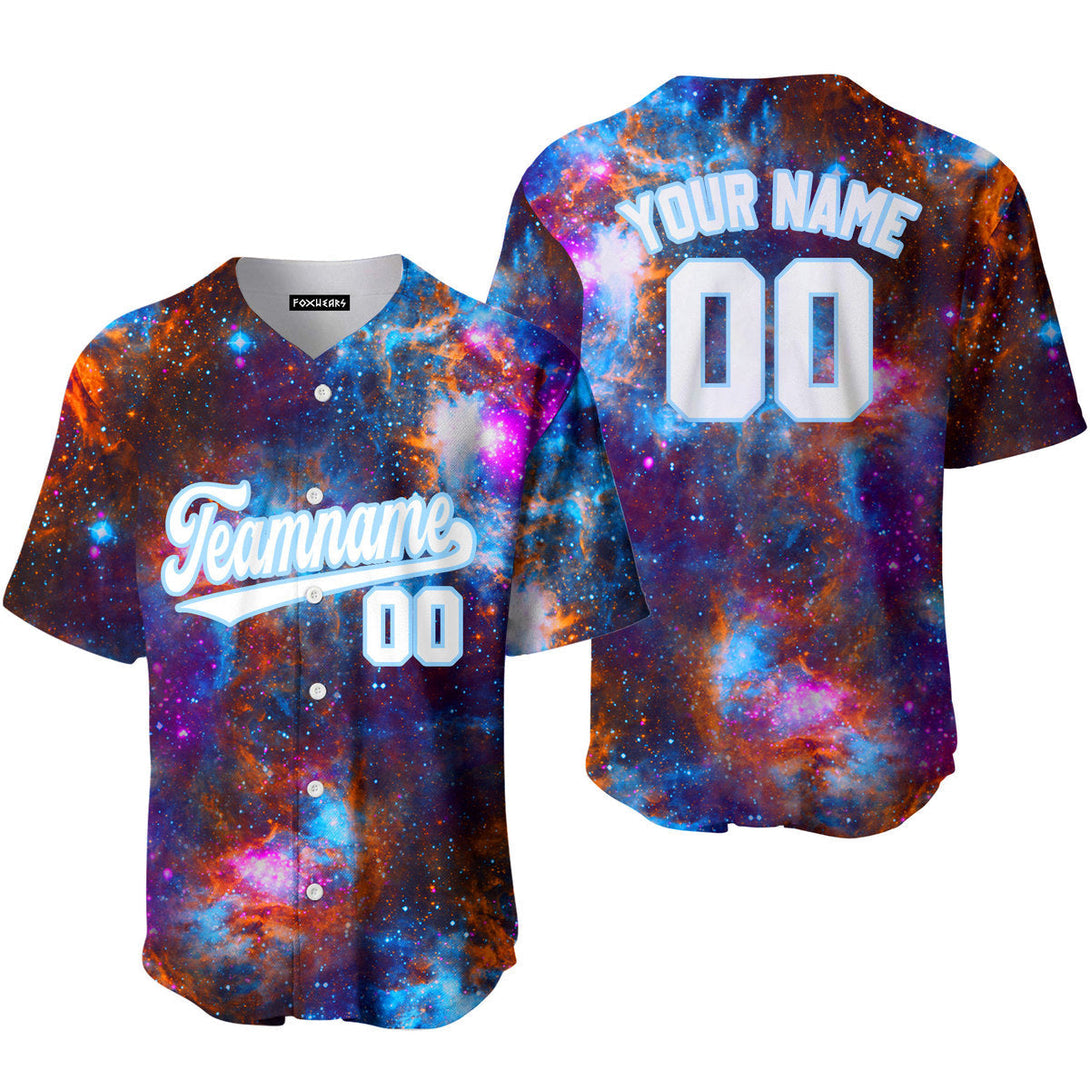 Custom Galaxy Pattern White Light Blue Custom Baseball Jerseys For Men & Women