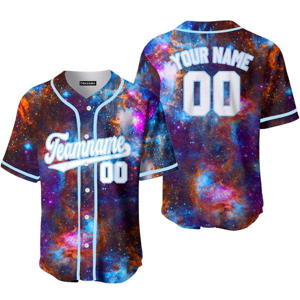 Custom Galaxy Pattern White Light Blue Custom Baseball Jerseys For Men & Women