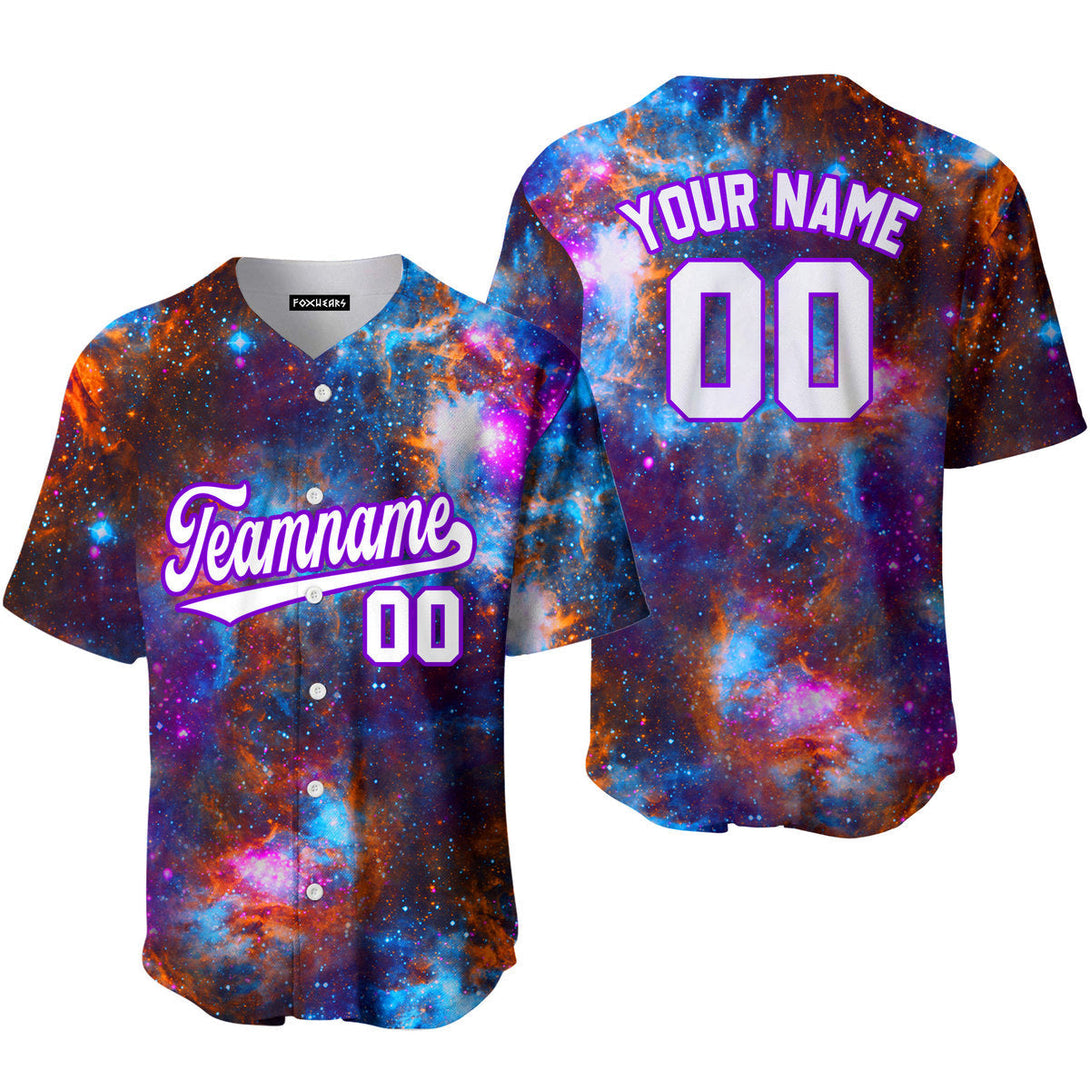 Custom Galaxy Pattern White Purple Custom Baseball Jerseys For Men & Women