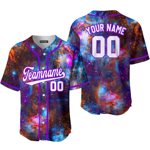 Custom Galaxy Pattern White Purple Custom Baseball Jerseys For Men & Women