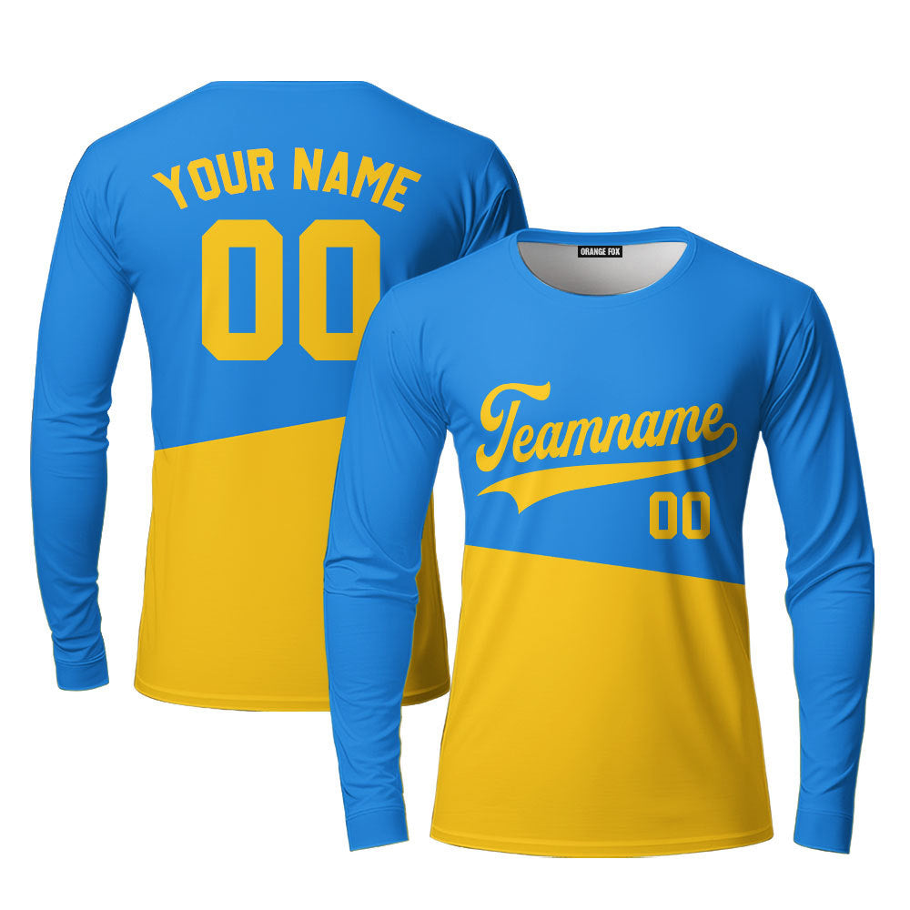 Custom Gold And Blue Custom Long Sleeve T-Shirt For Men & Women