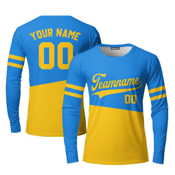 Custom Gold And Blue Custom Long Sleeve T-Shirt For Men & Women