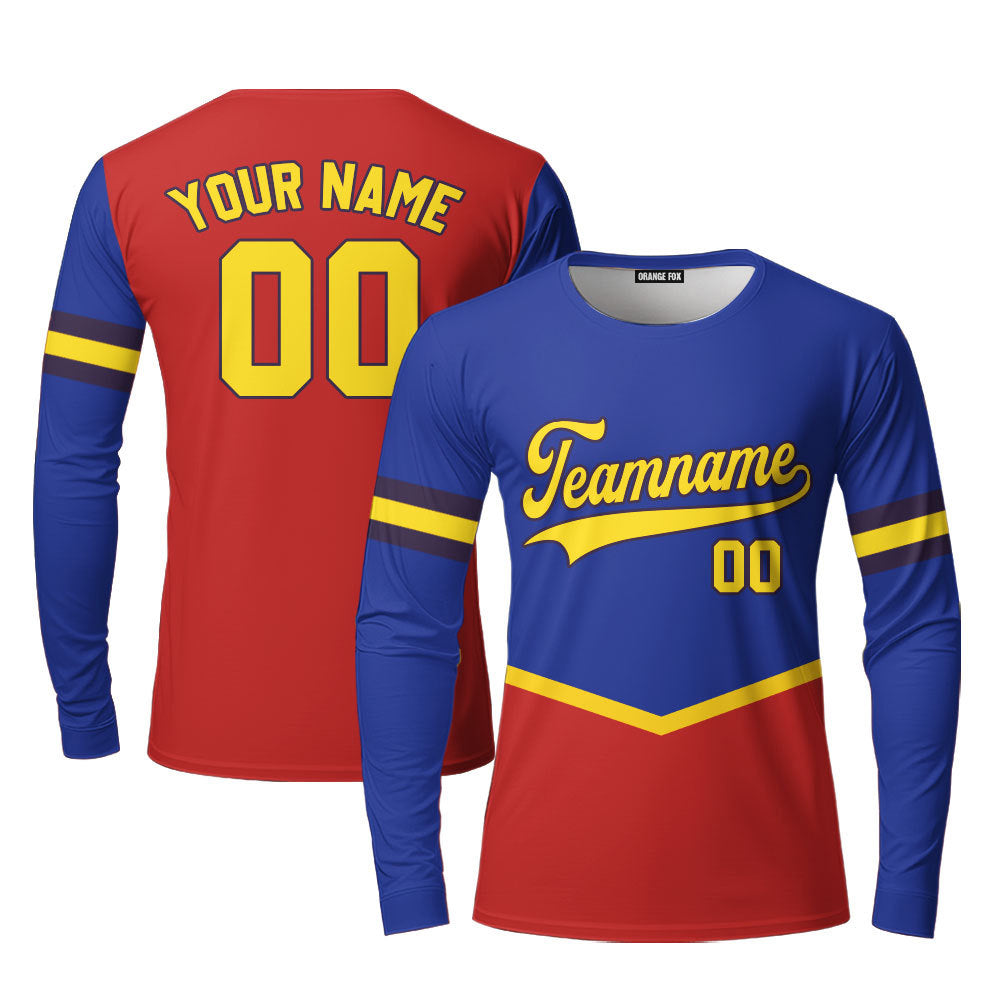 Custom Gold Blue Yellow Pipping Custom Long Sleeve T-Shirt For Men & Women