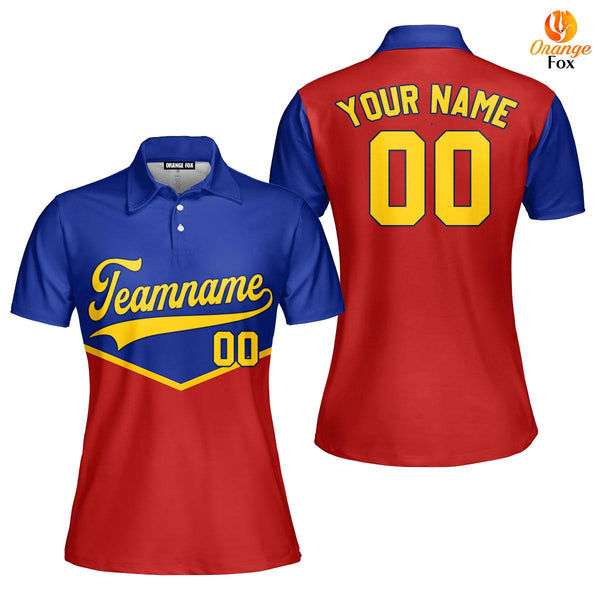 Custom Gold Blue Yellow Pipping Custom Polo Shirt For Women