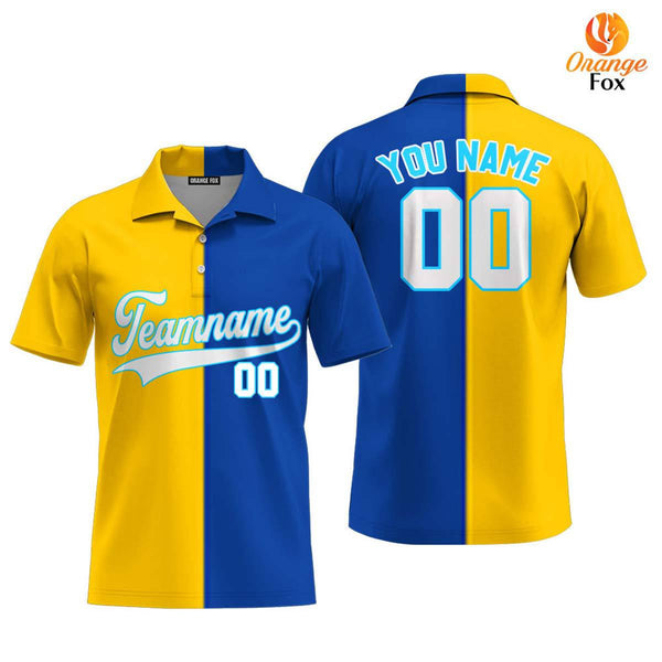 Custom Gold Royal Light Blue Split Fashion Custom Polo Shirt For Men