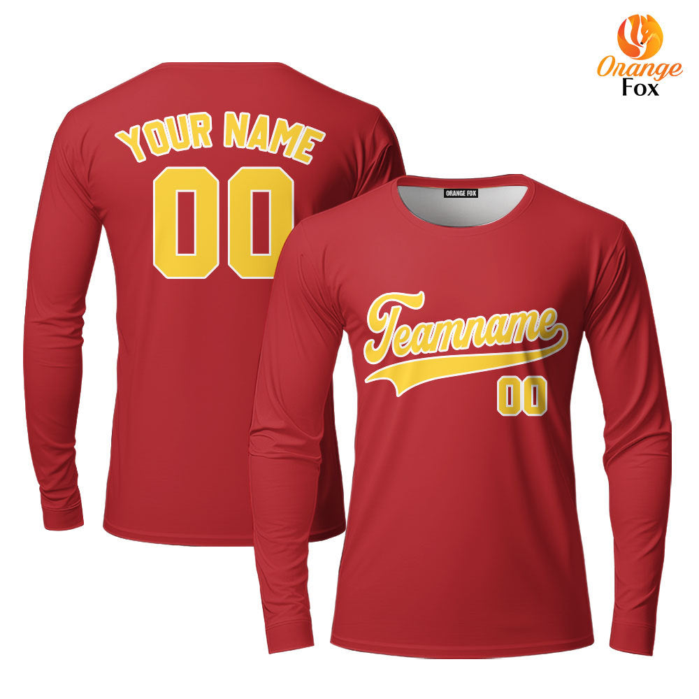 Custom Gold White And Red Custom Long Sleeve T-Shirt For Men & Women