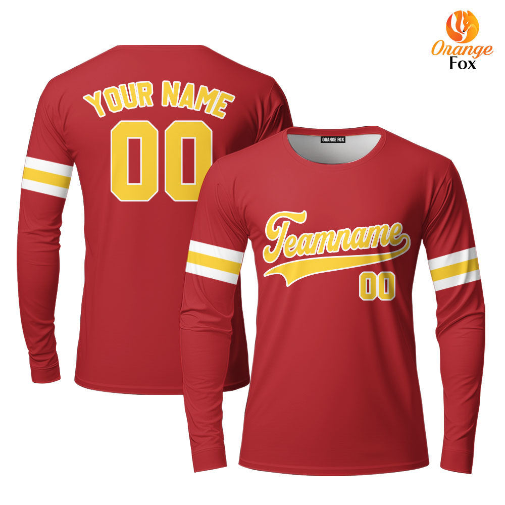 Custom Gold White And Red Custom Long Sleeve T-Shirt For Men & Women