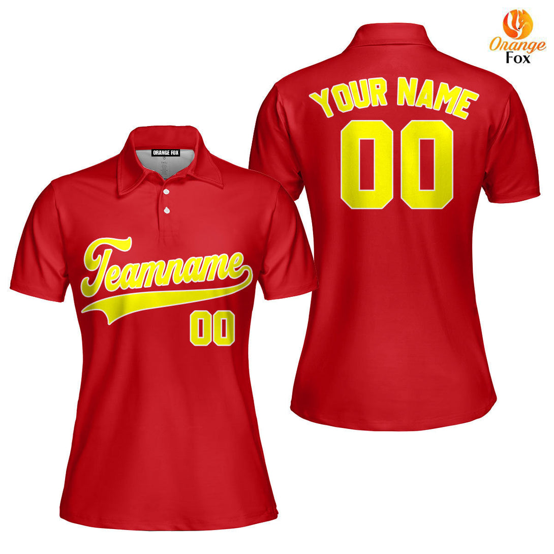 Custom Gold White And Red Custom Polo Shirt For Women