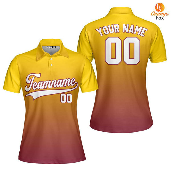 Custom Gold White Crimson Fade Fashion Custom Polo Shirt For Women