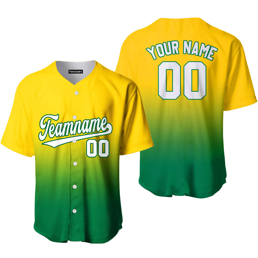 Custom Gold White Kelly Green Fade Fashion Baseball Jerseys For Men & Women