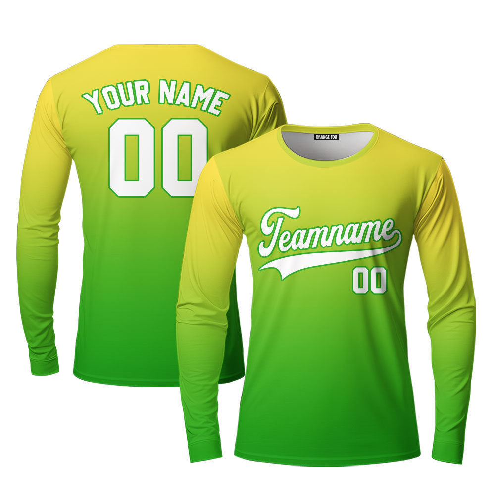 Custom Gold White Kelly Green Fade Fashion Custom Long Sleeve T-Shirt For Men & Women