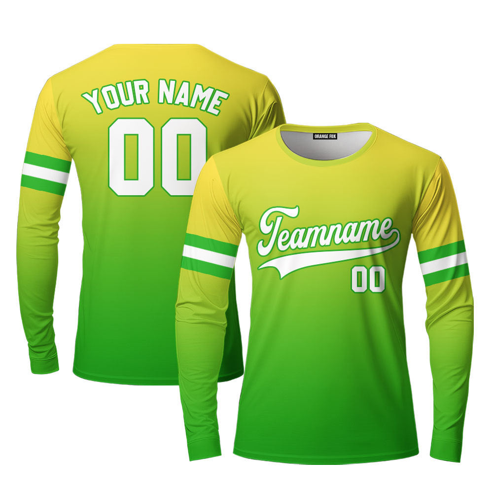 Custom Gold White Kelly Green Fade Fashion Custom Long Sleeve T-Shirt For Men & Women