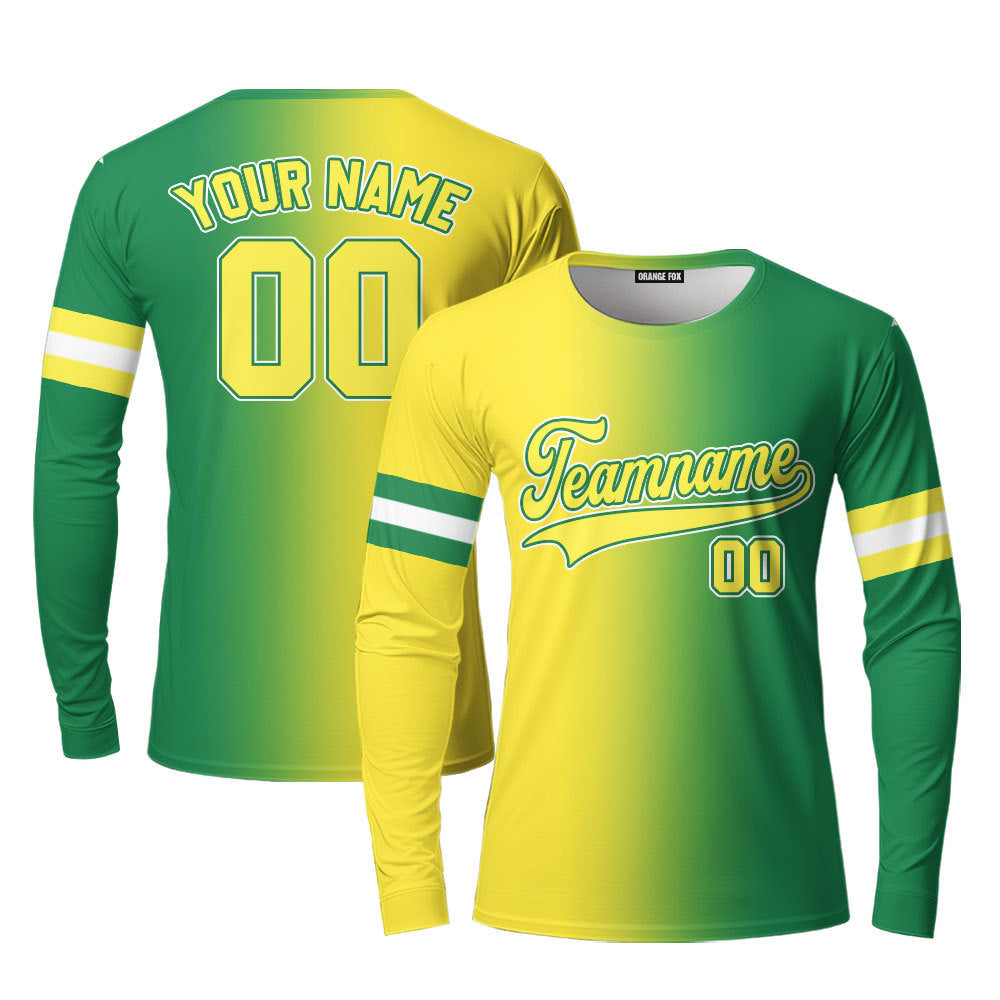 Custom Gold White Kelly Green Fade Fashion Custom Long Sleeve T-Shirt For Men & Women