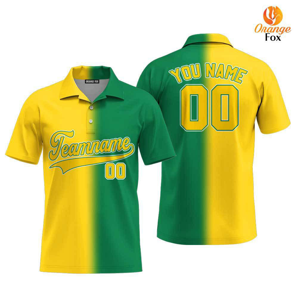 Custom Gold White Kelly Green Fade Fashion Custom Polo Shirt For Men