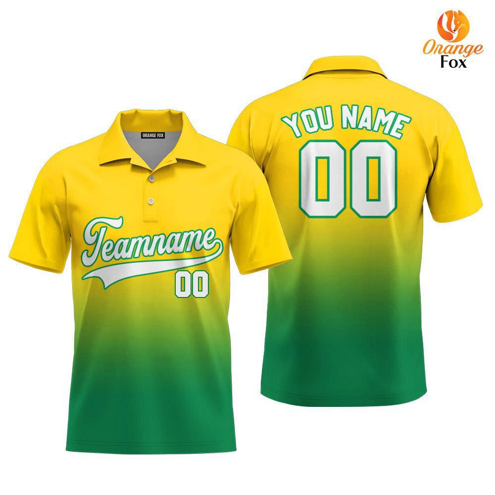 Custom Gold White Kelly Green Fade Fashion Custom Polo Shirt For Men