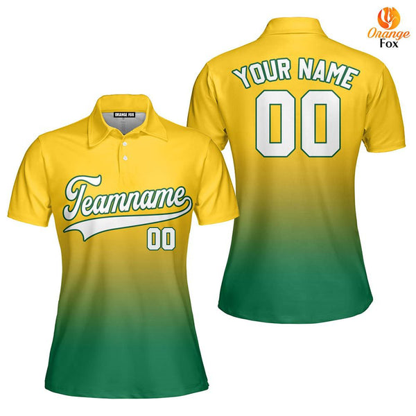 Custom Gold White Kelly Green Fade Fashion Custom Polo Shirt For Women