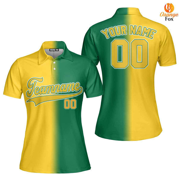 Custom Gold White Kelly Green Fade Fashion Custom Polo Shirt For Women