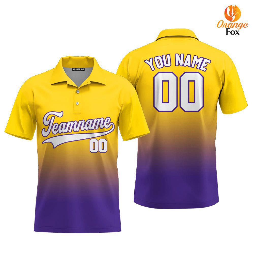 Custom Gold White Purple Fade Fashion Custom Polo Shirt For Men