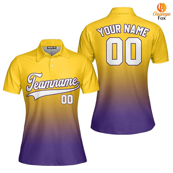 Custom Gold White Purple Fade Fashion Custom Polo Shirt For Women