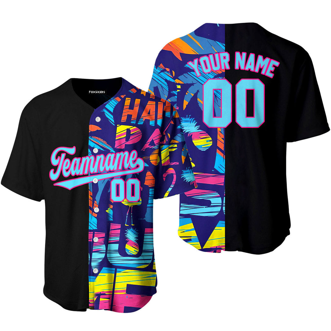 Custom Graffiti Pattern Black Blue-Pink Baseball Jerseys For Men & Women