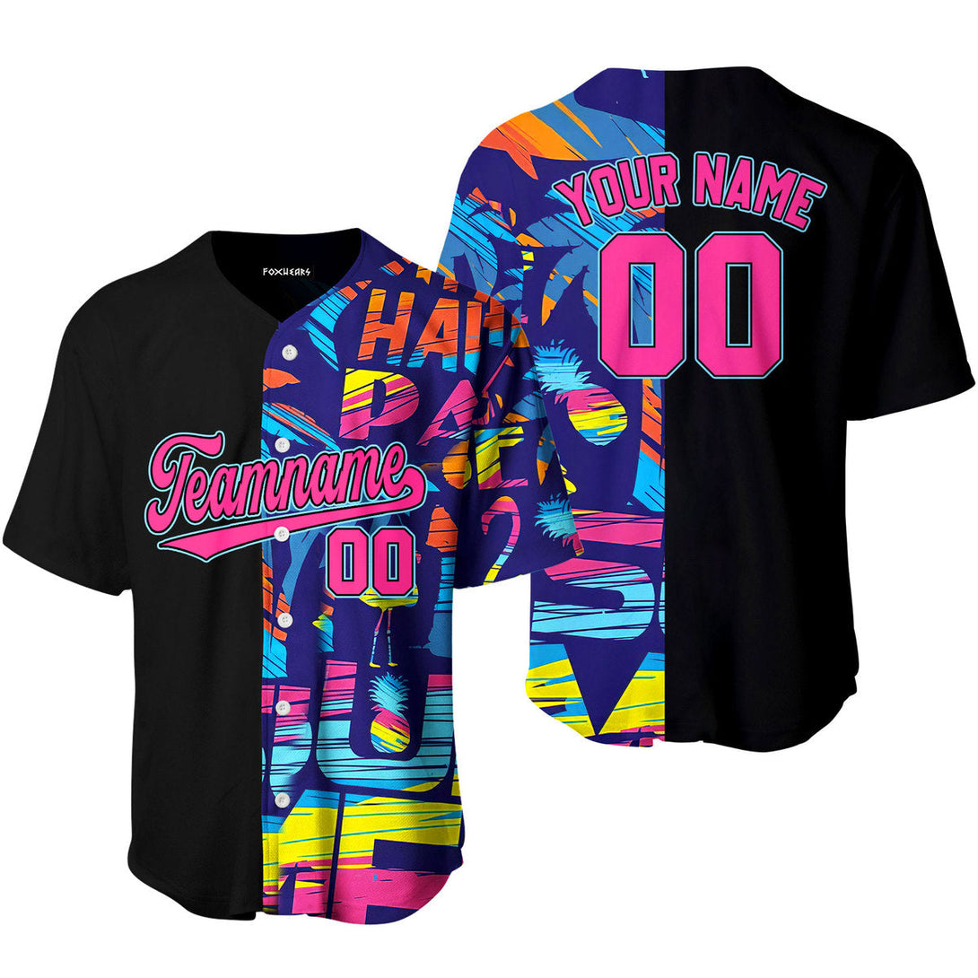 Custom Graffiti Pattern Black Pink-Blue Baseball Jerseys For Men & Women