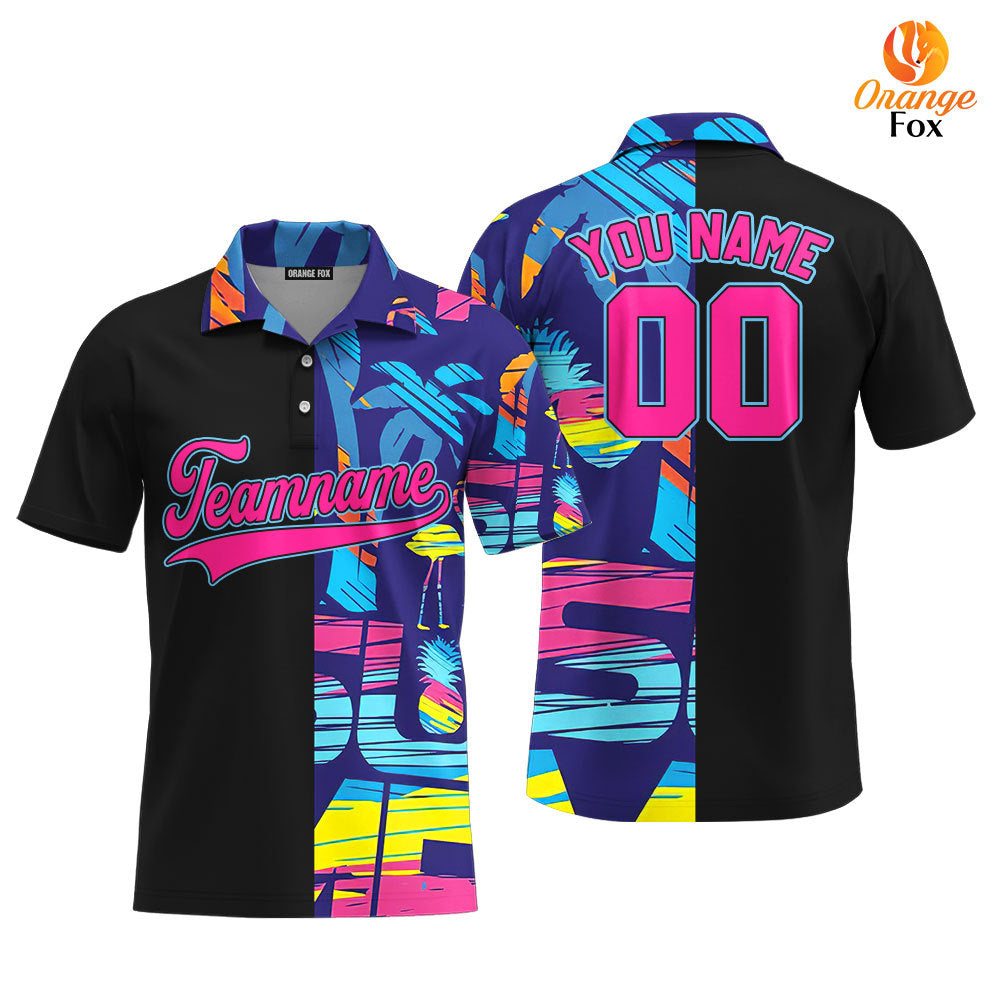 Custom Graffiti Pattern Black Pink-Blue Custom Polo Shirt For Men