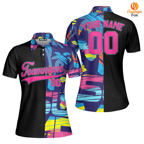 Custom Graffiti Pattern Black Pink-Blue Custom Polo Shirt For Women