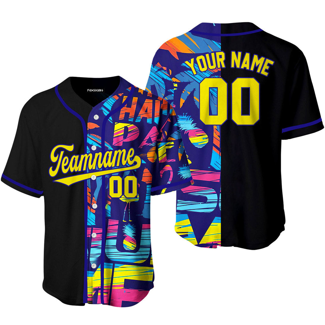 Custom Graffiti Pattern Black Yellow-Dark Blue Baseball Jerseys For Men & Women