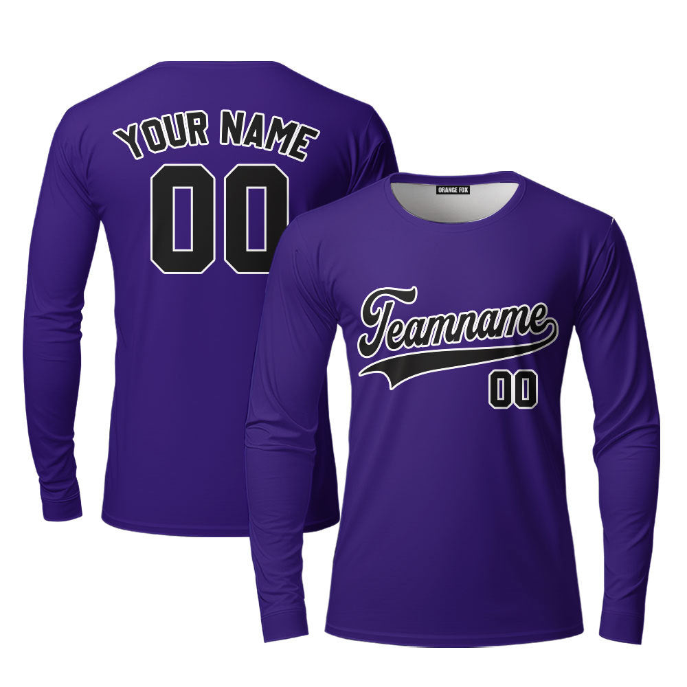 Custom Gray Black And Purple Custom Long Sleeve T-Shirt For Men & Women