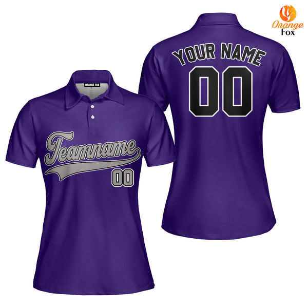 Custom Gray Black And Purple Custom Polo Shirt For Women