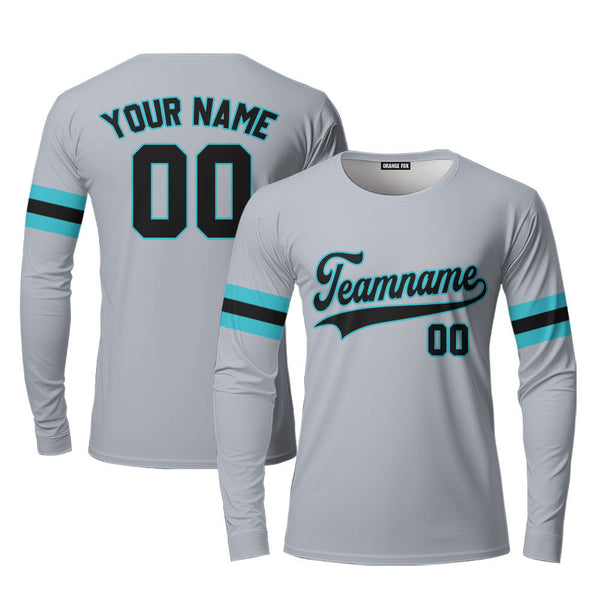 Custom Gray Black - Aqua Custom Long Sleeve T-Shirt For Men & Women