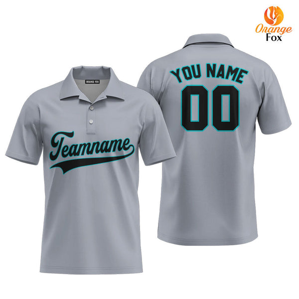 Custom Gray Black - Aqua Custom Polo Shirt For Men