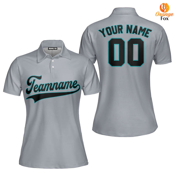 Custom Gray Black - Aqua Custom Polo Shirt For Women