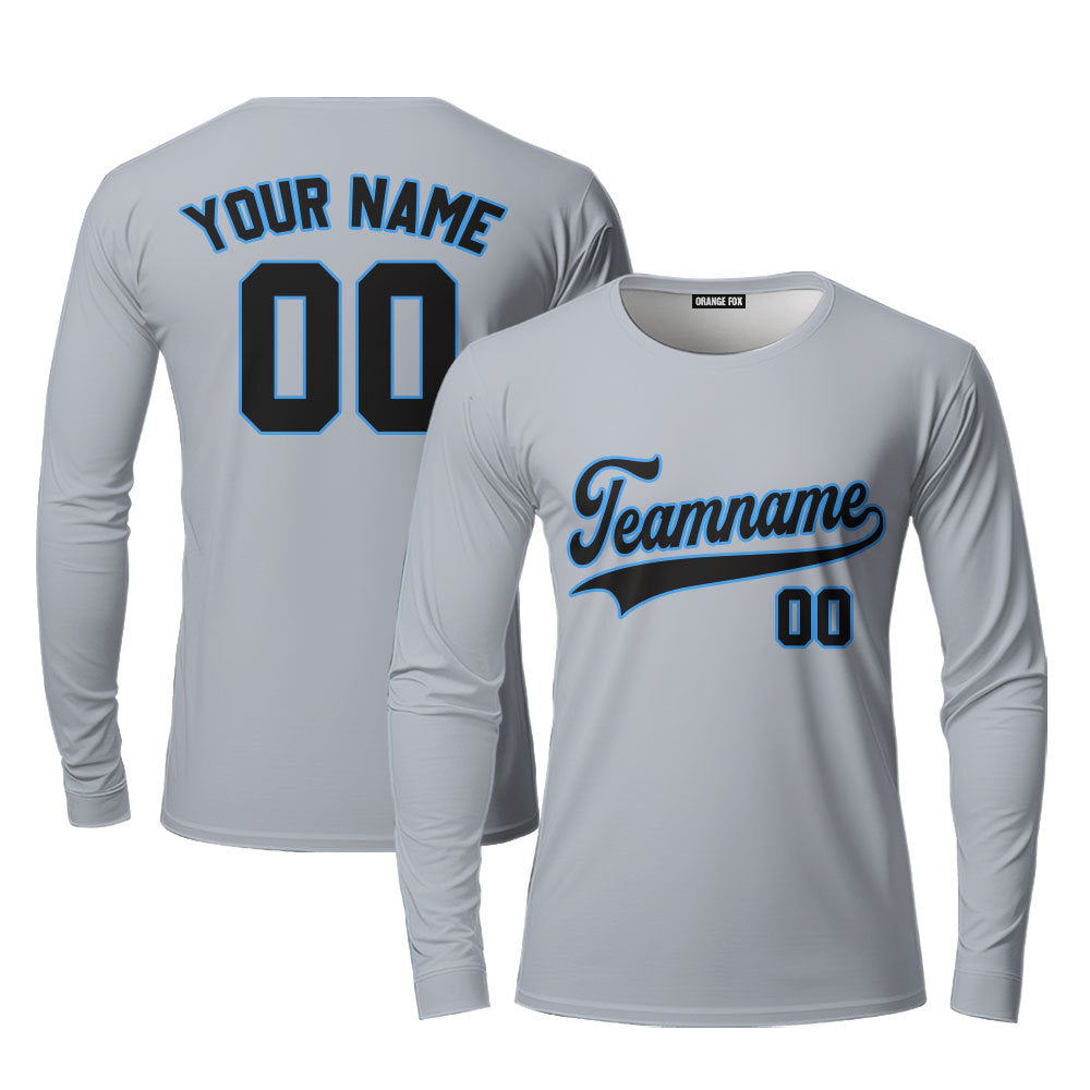 Custom Gray Black - Light Blue Custom Long Sleeve T-Shirt For Men & Women