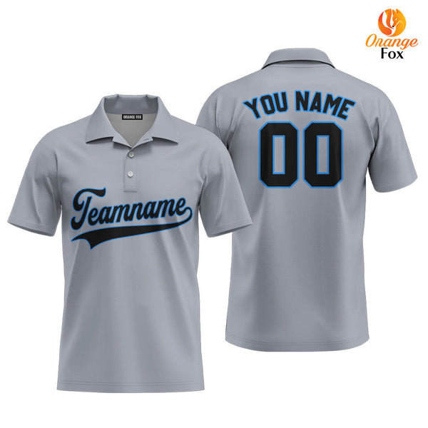 Custom Gray Black - Light Blue Custom Polo Shirt For Men