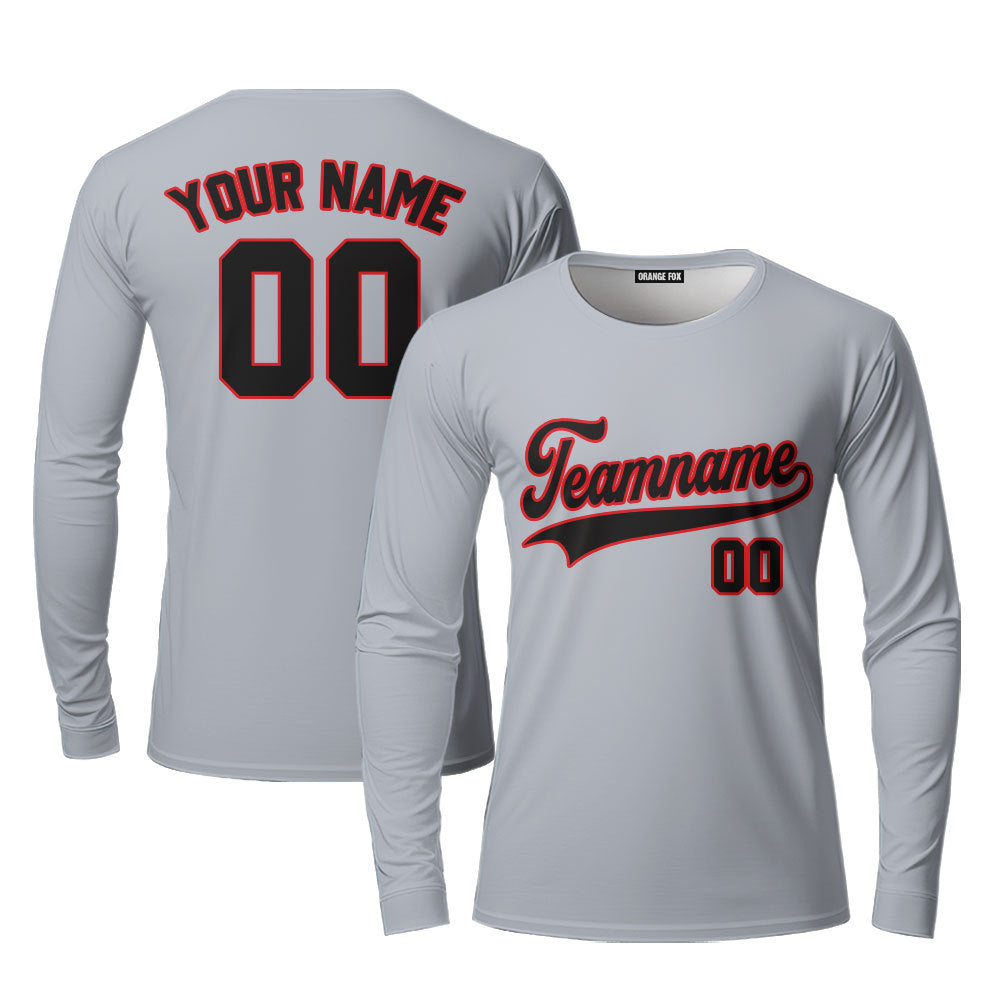 Custom Gray Black - Red Custom Long Sleeve T-Shirt For Men & Women