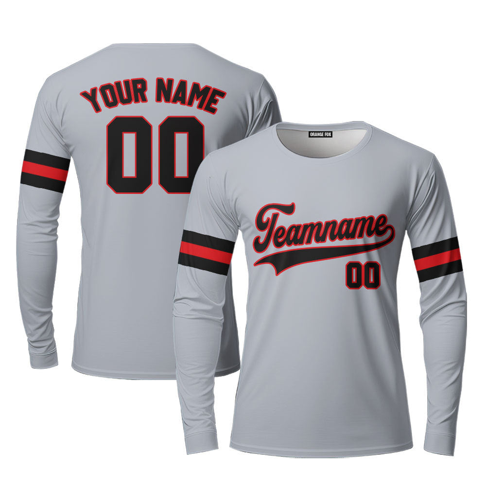 Custom Gray Black - Red Custom Long Sleeve T-Shirt For Men & Women