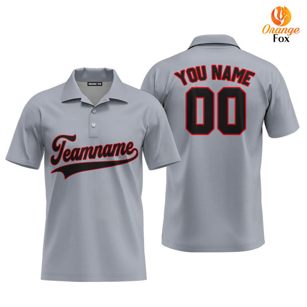 Custom Gray Black - Red Custom Polo Shirt For Men