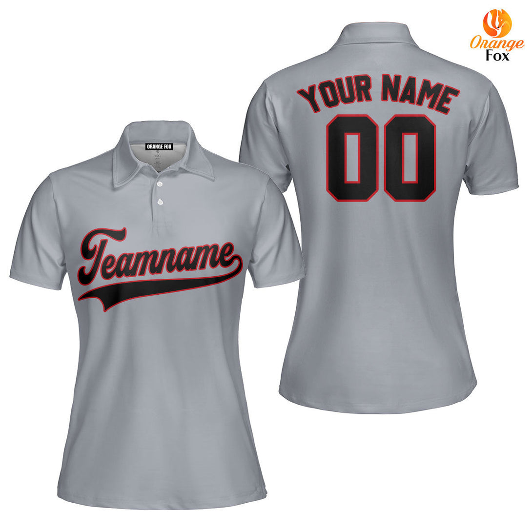 Custom Gray Black - Red Custom Polo Shirt For Women