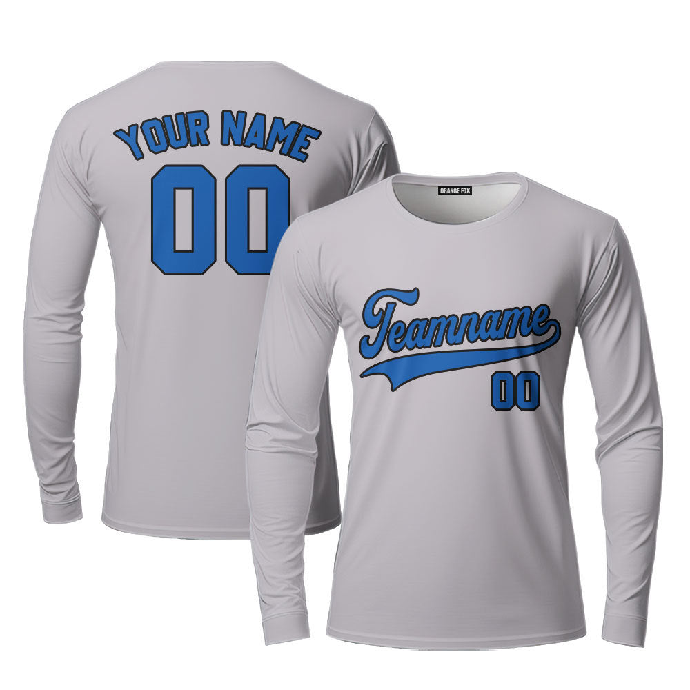 Custom Gray Blue - Black Custom Long Sleeve T-Shirt For Men & Women