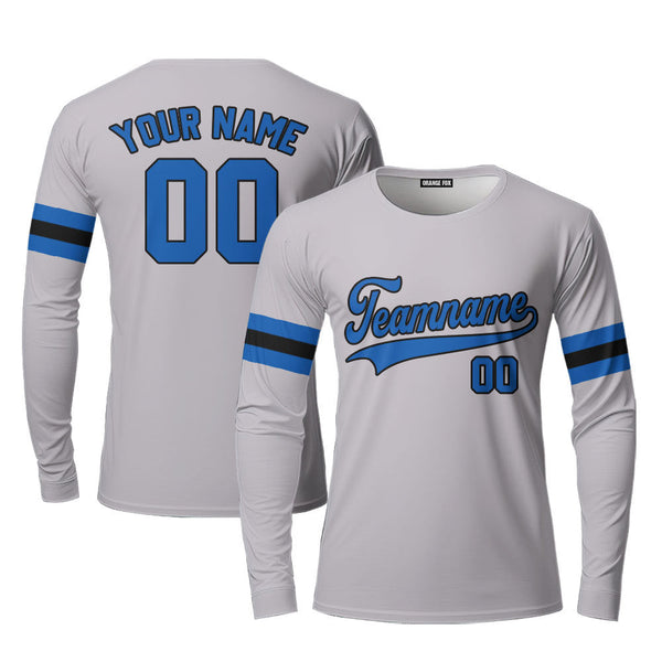 Custom Gray Blue - Black Custom Long Sleeve T-Shirt For Men & Women