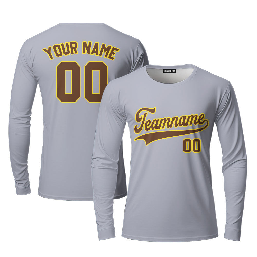 Custom Gray Brown - Gold Custom Long Sleeve T-Shirt For Men & Women