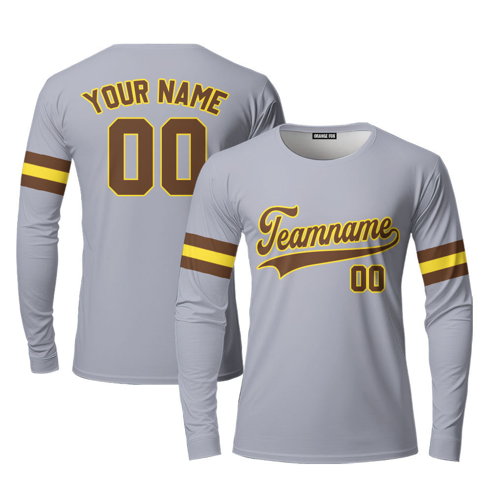 Custom Gray Brown - Gold Custom Long Sleeve T-Shirt For Men & Women