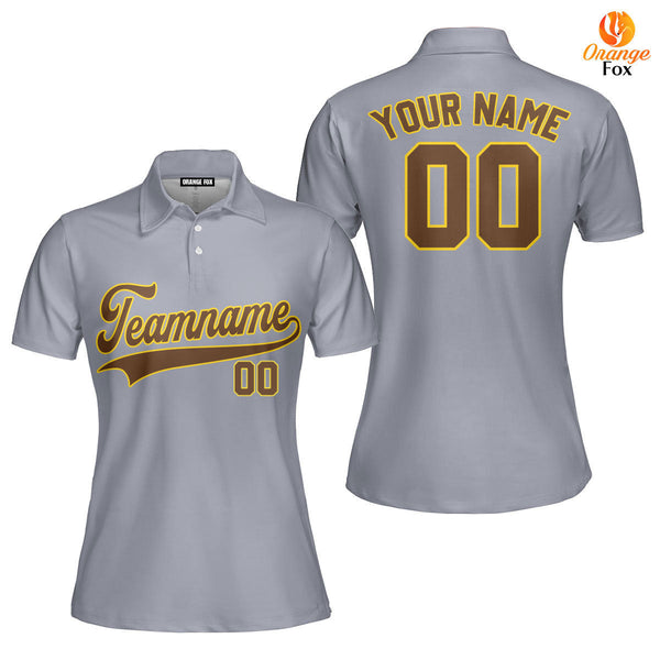 Custom Gray Brown - Gold Custom Polo Shirt For Women