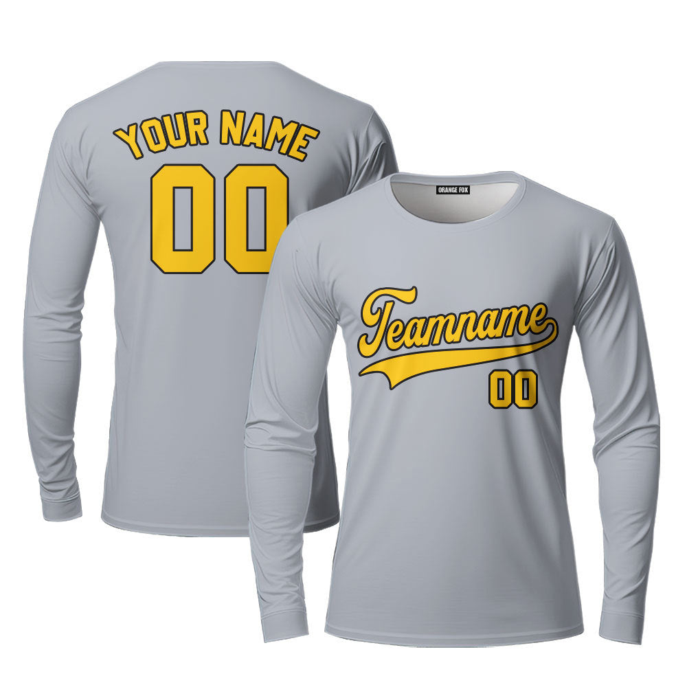 Custom Gray Gold - Black Custom Long Sleeve T-Shirt For Men & Women