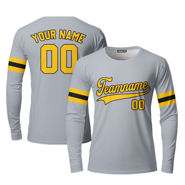 Custom Gray Gold - Black Custom Long Sleeve T-Shirt For Men & Women