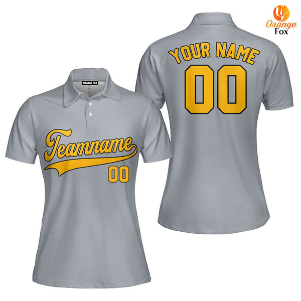 Custom Gray Gold - Black Custom Polo Shirt For Women